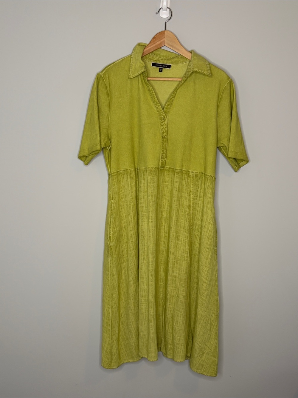 Melanie Lyne Short-Sleeve Lime Collared Midi Dress Linen-blend Spring Summer